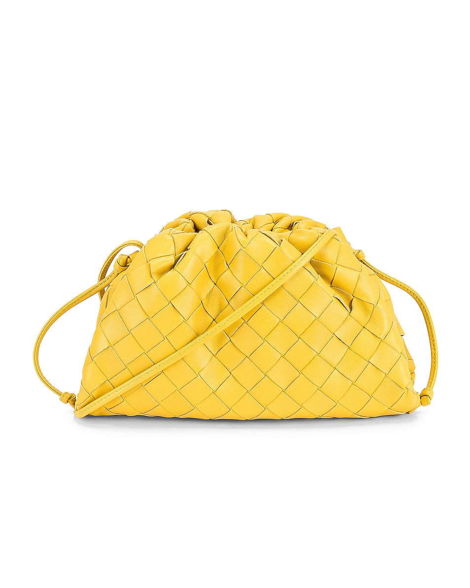 Image 1 of Bottega Veneta Mini Leather Woven Pouch Clutch Crossbody Bag in Buttercup & Gold