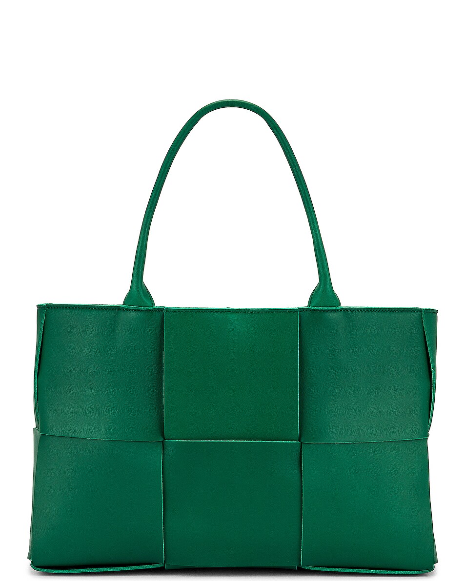 Image 1 of Bottega Veneta Medium Intreccio Suede Tote Bag in Racing Green & Gold