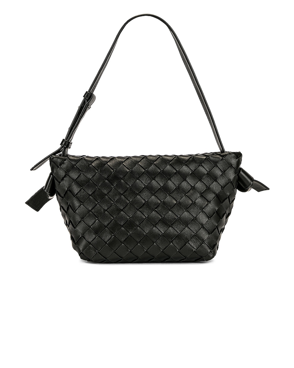 Image 1 of Bottega Veneta Snap Baguette Shoulder Bag in Black & Silver
