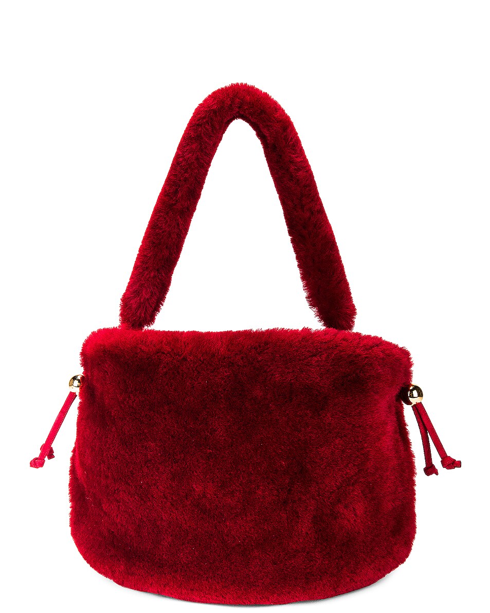 Image 1 of Bottega Veneta Shearling Drop Bag in Dark Red & Gold
