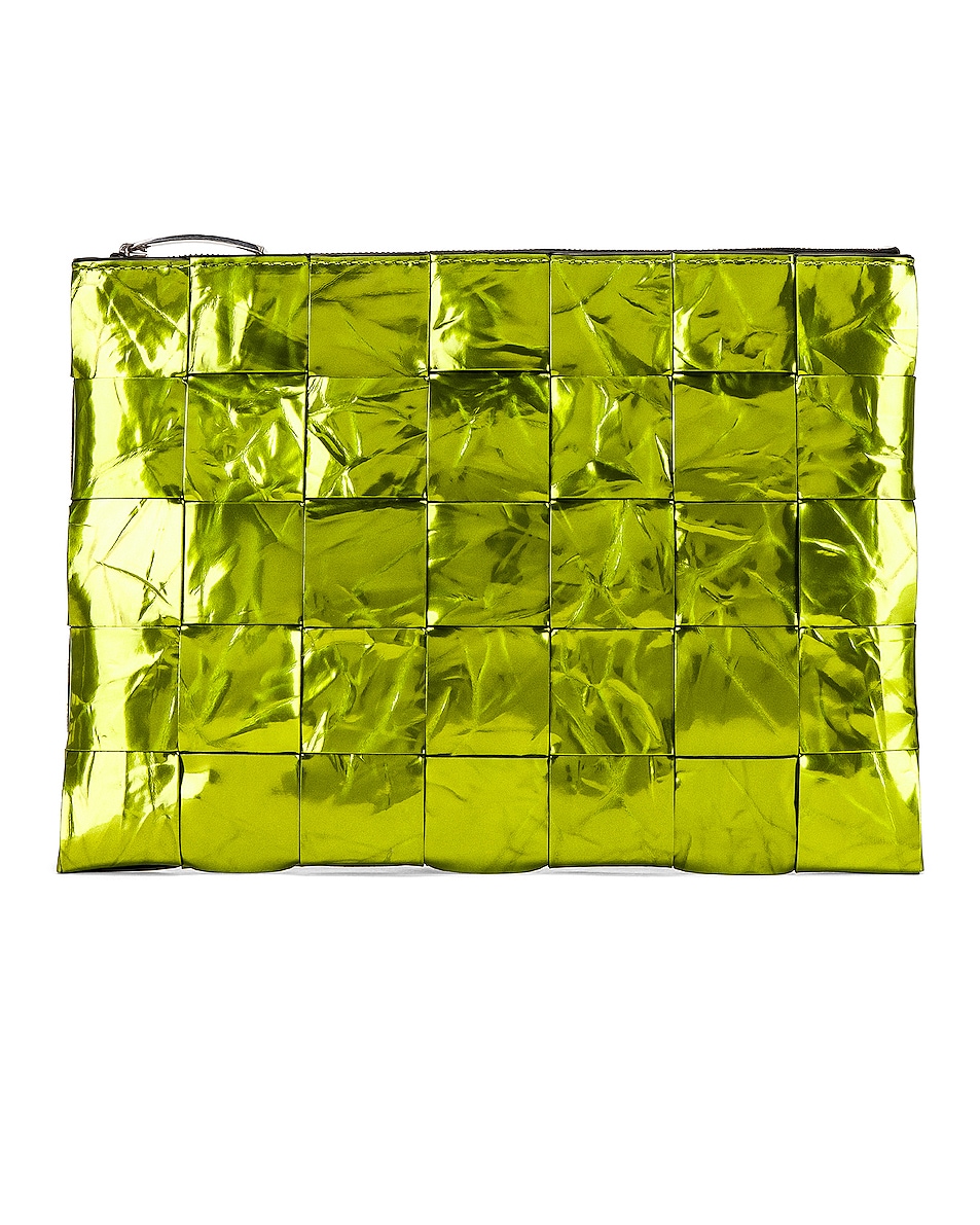 Image 1 of Bottega Veneta Medium Flat Pouch in Chlorophyll & Silver