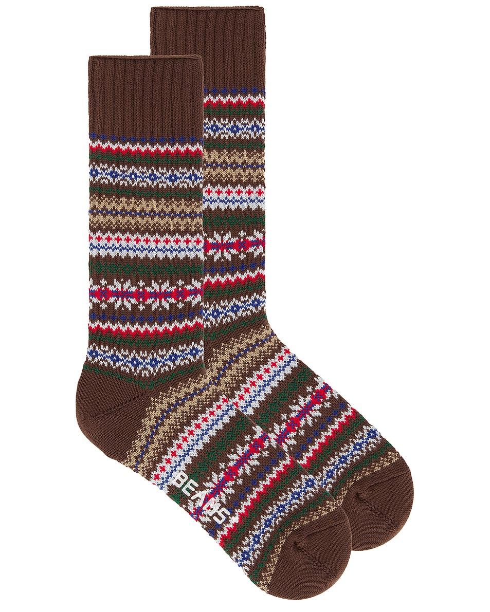 Image 1 of Beams Plus Fair Isle Socks in Brown Base