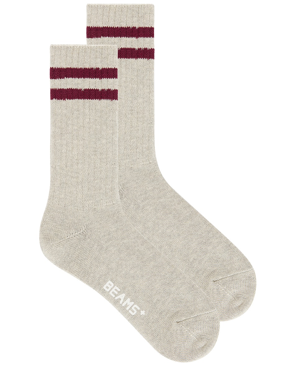 Image 1 of Beams Plus Schoolboy Socks in Gray & Burgundy