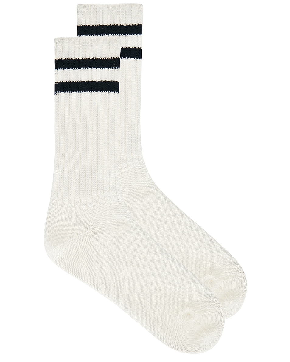 Image 1 of Beams Plus School Boy Socks in White & Navy