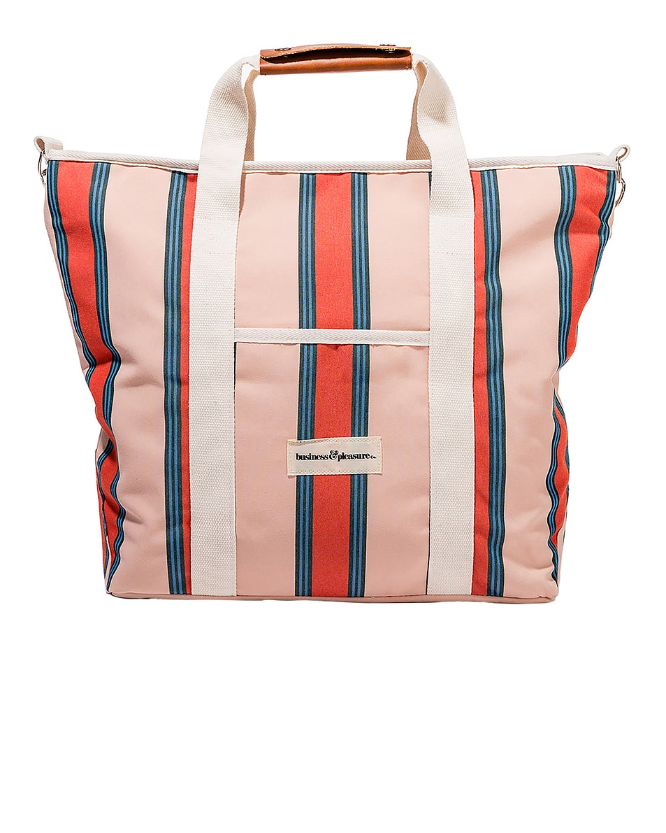 Image 1 of business & pleasure co. Cooler Tote Bag in Bistro Dusty Pink Stripe