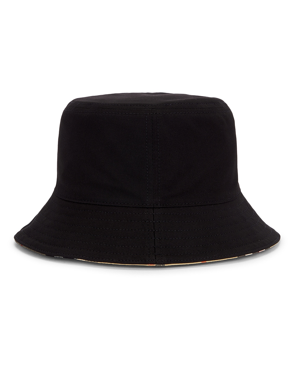 Image 1 of Burberry Reversible Bucket Hat in Black & Sand