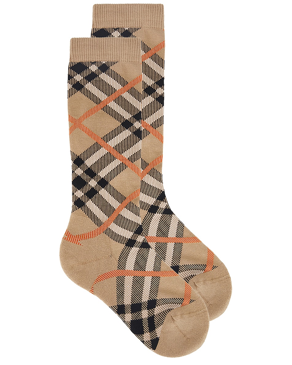 Image 1 of Burberry Check Socks in Sand IP Check