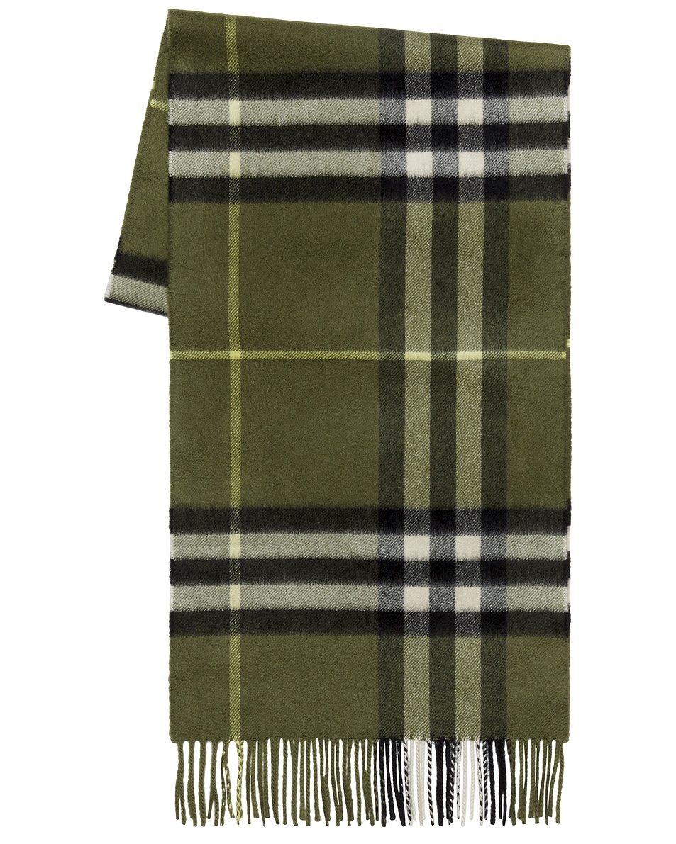 Image 1 of Burberry 168x30 Giant Check Cashmere Scarf in Pea Green