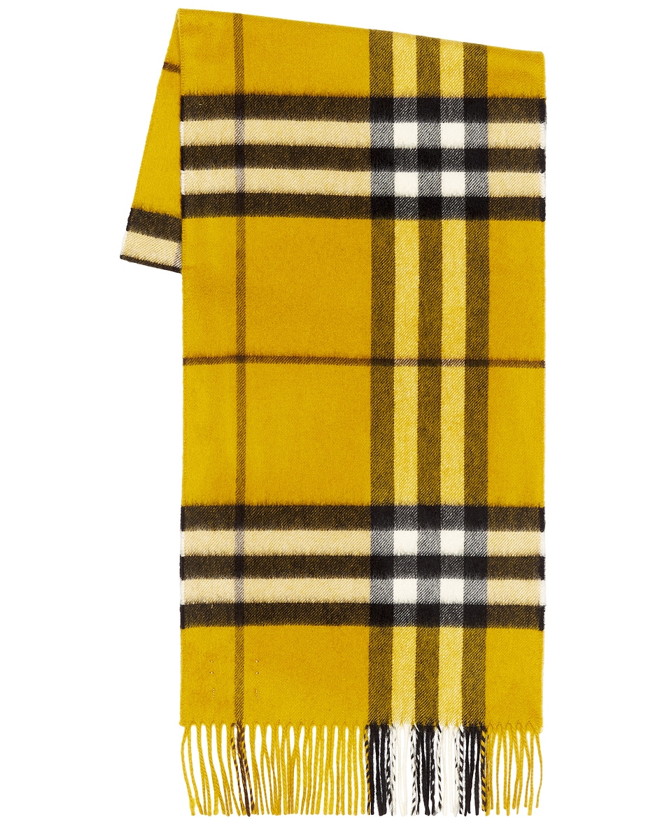 Image 1 of Burberry 168x30 Giant Check Cashmere Scarf in Teak Yellow