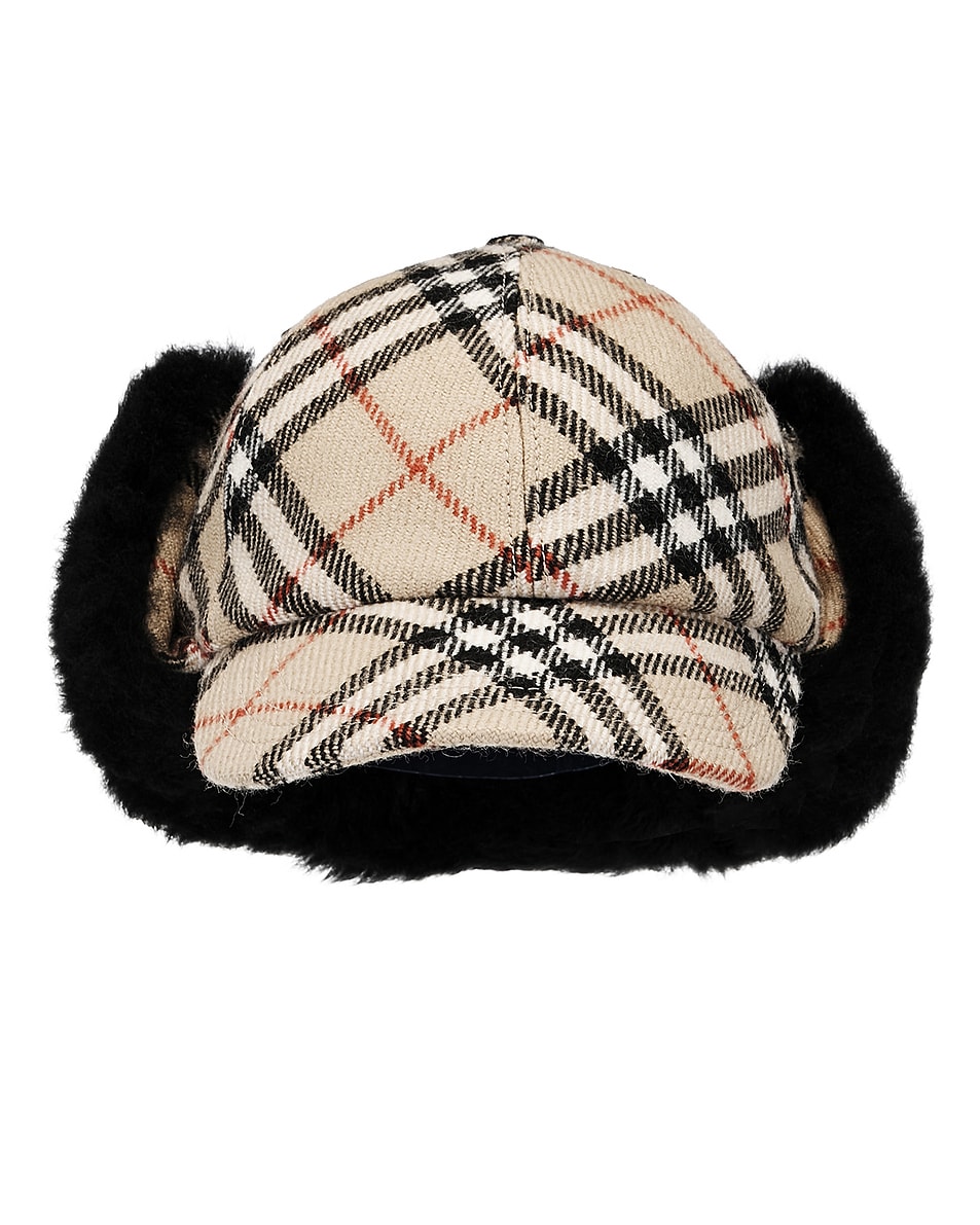 Image 1 of Burberry Check Trapper Visor Cap in Sand Ip Check