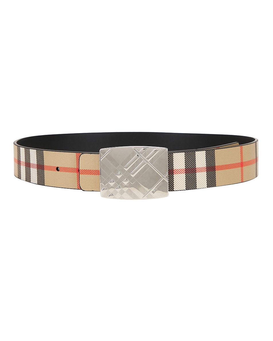 Image 1 of Burberry Check Engraved 35mm Belt in Black, Sand, & Silver