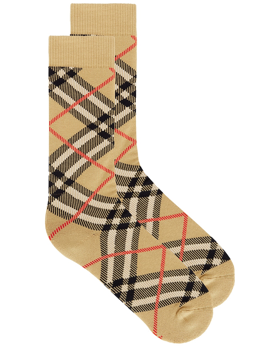 Image 1 of Burberry Check Socks in Sand Ip Check