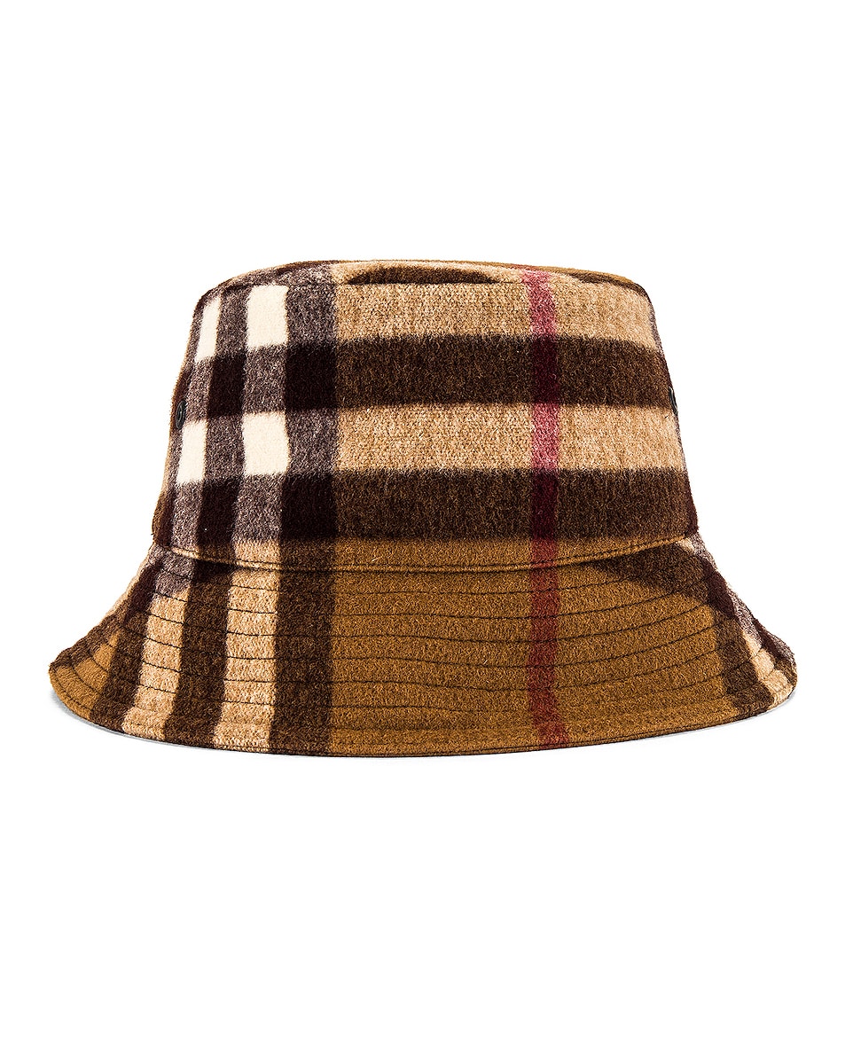 Image 1 of Burberry Cashmere Giant Check Bucket Hat in Birch Brown