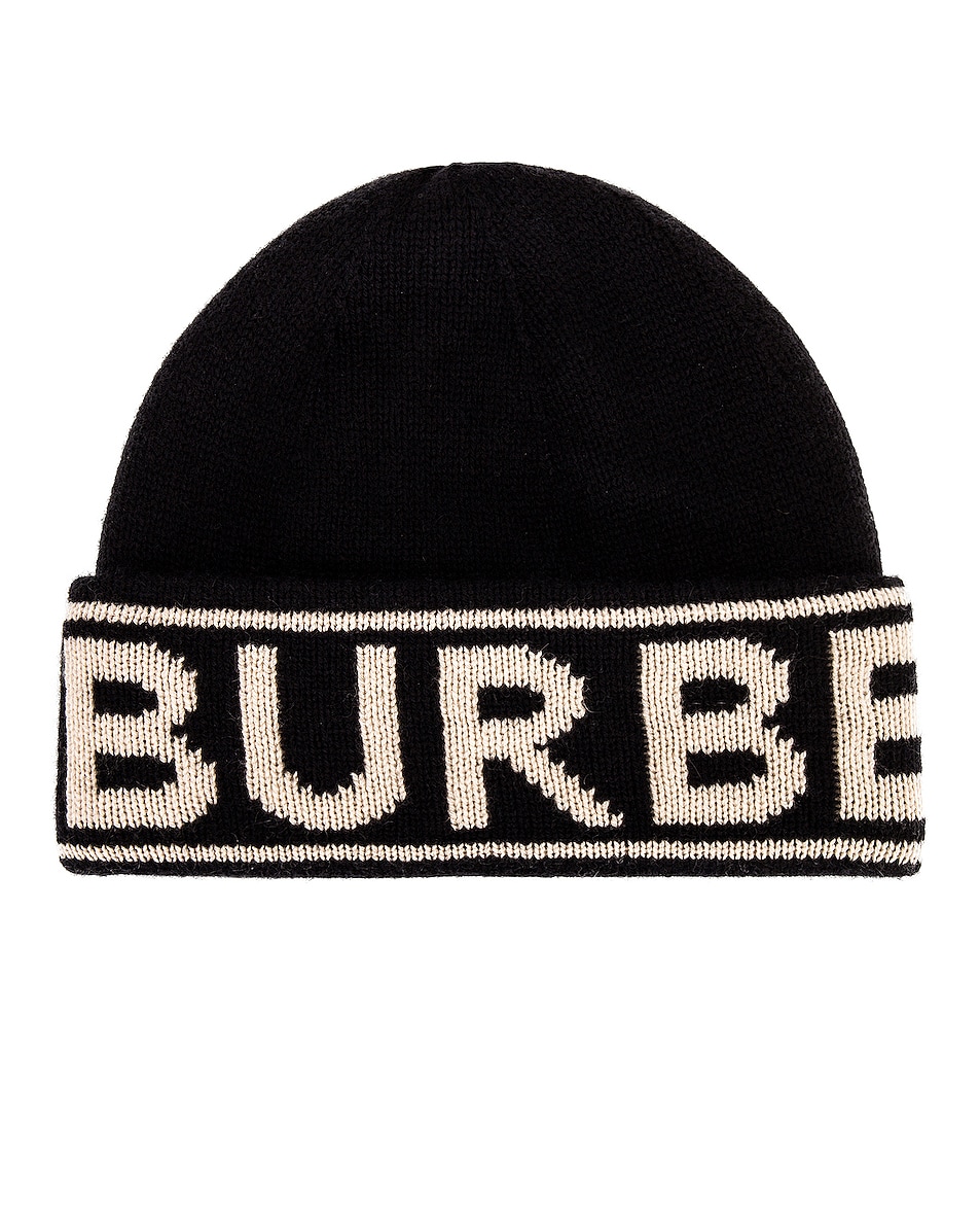 Image 1 of Burberry BB Cashmere Knit Hat in Black