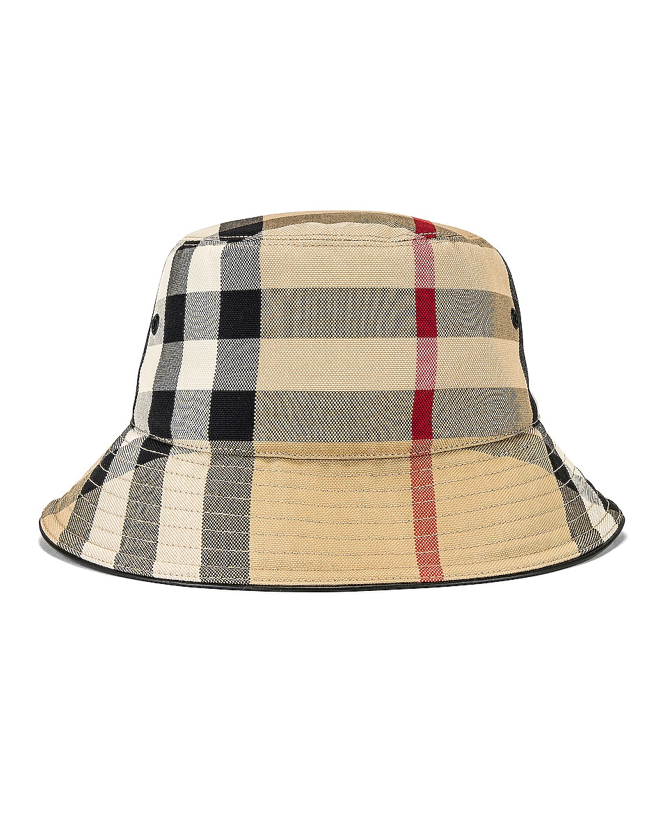 Image 1 of Burberry Check Bucket Hat in Archive Beige