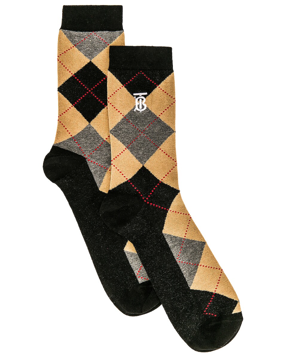 Image 1 of Burberry Cotton Cashmere Argyle Men's Socks in Black