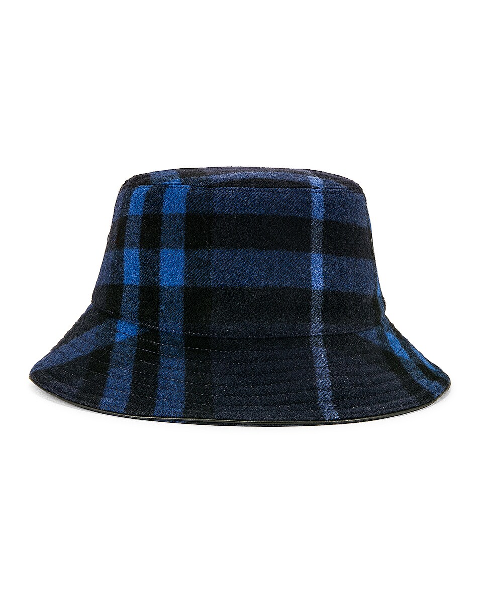 Image 1 of Burberry Wool Check Bucket Hat in Ink Blue Check