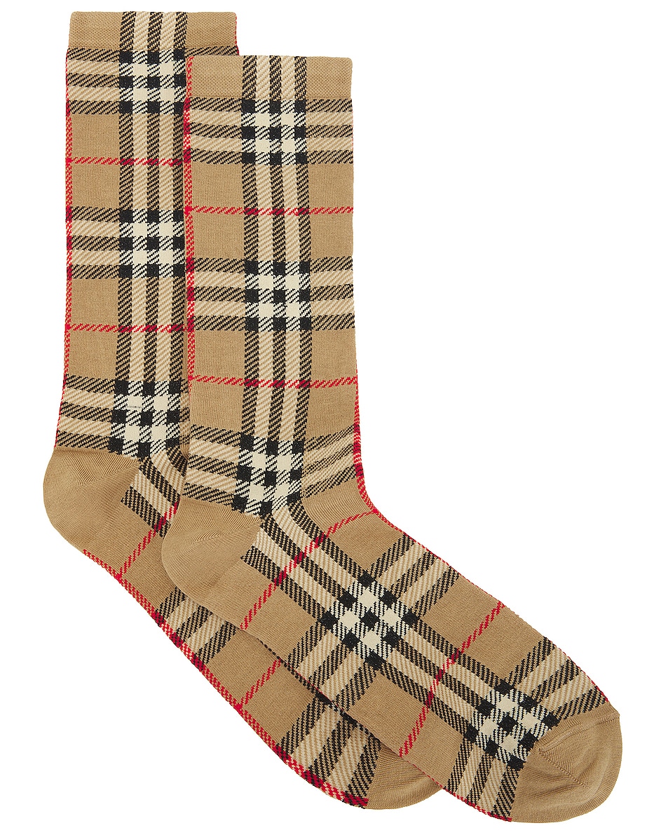 Image 1 of Burberry Check Socks in Archive Beige