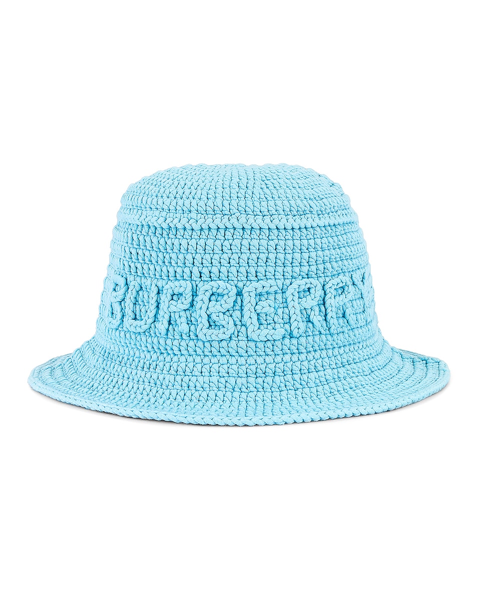 Image 1 of Burberry Crochet Bucket Hat in Bright Topaz Blue