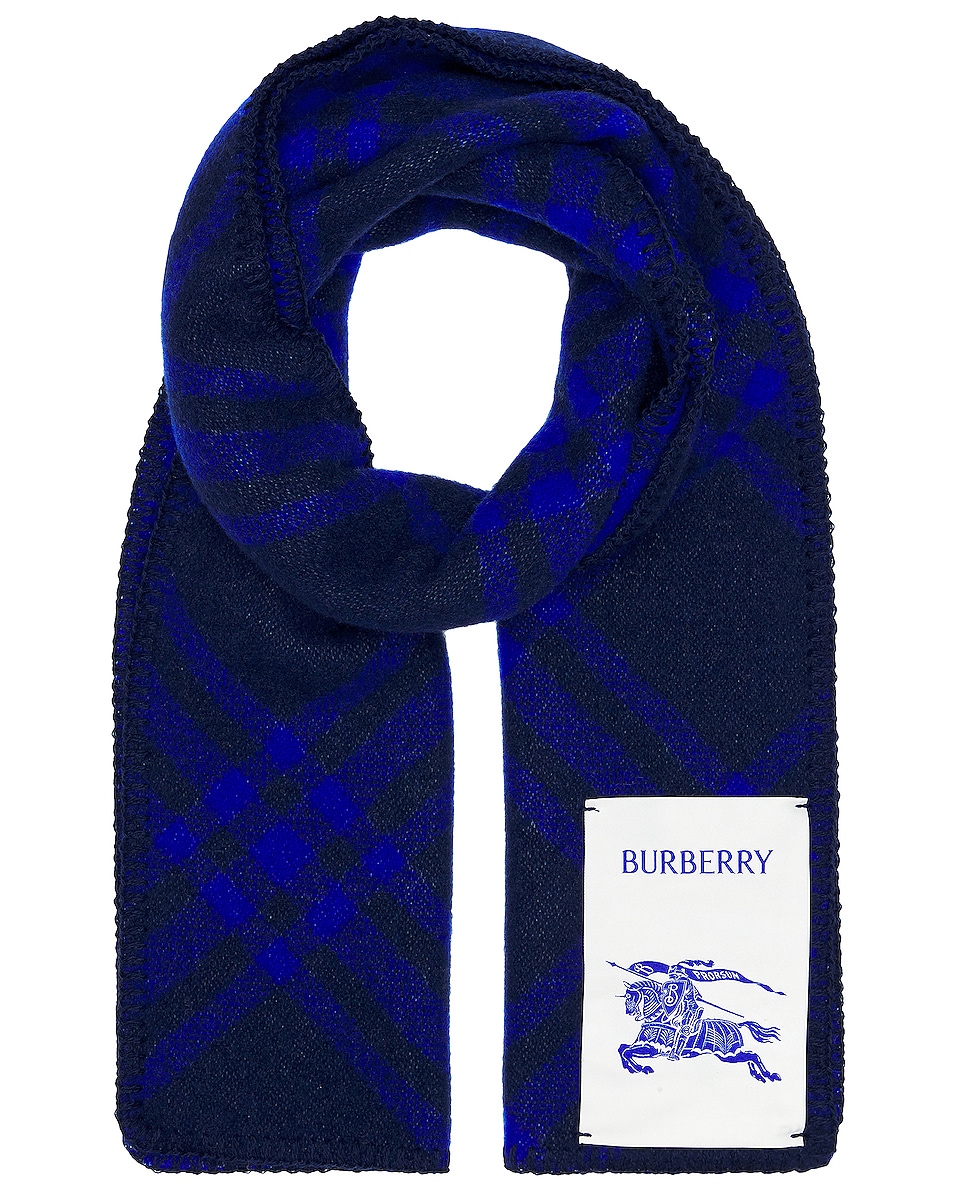 Image 1 of Burberry Wool Check Scarf in Navy