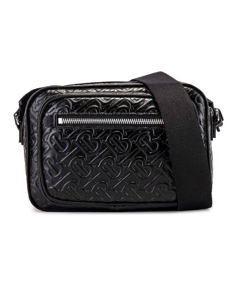 Image 1 of Burberry Monogram Leather Crossbody Bag in Black