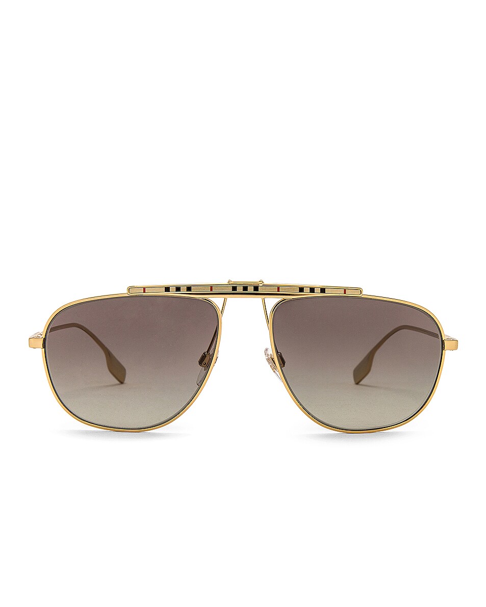 Image 1 of Burberry Dean B Stripe Sunglasses in Gold & Grey Gradient