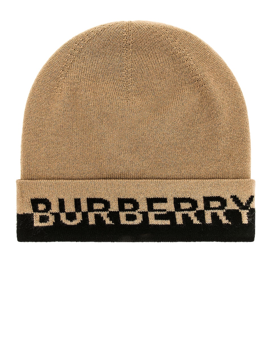Image 1 of Burberry Core Cashmere Beanie in Arc Beige & Black