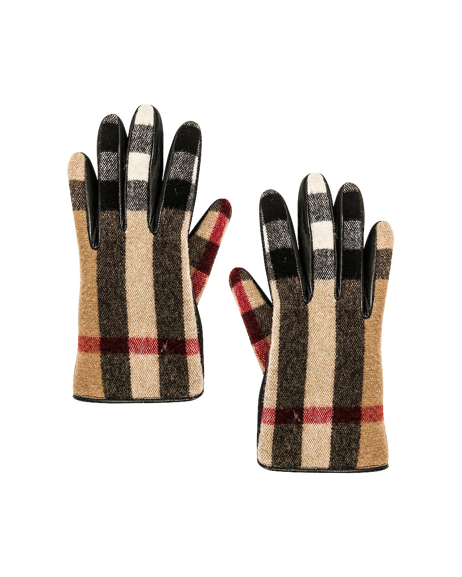 Image 1 of Burberry Victoria 3C Check Wool Gloves in Archive Beige