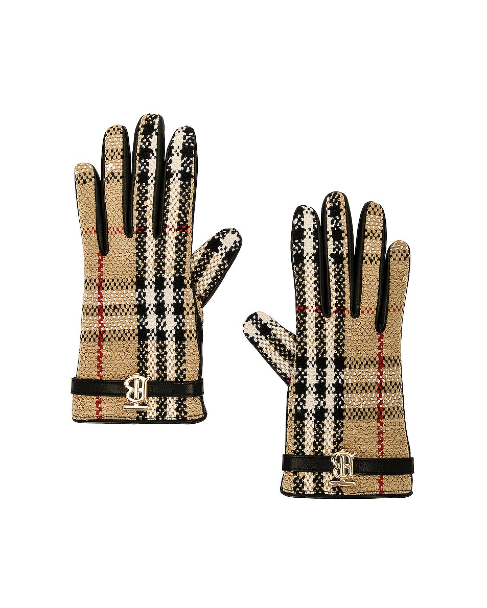 Image 1 of Burberry Victoria Tweed Glove in Archive Beige Check