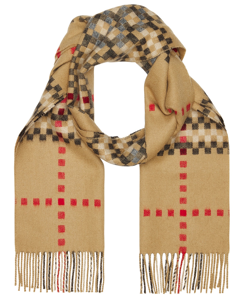 Image 1 of Burberry Pixilated Check Cashmere Scarf in Archive Beige