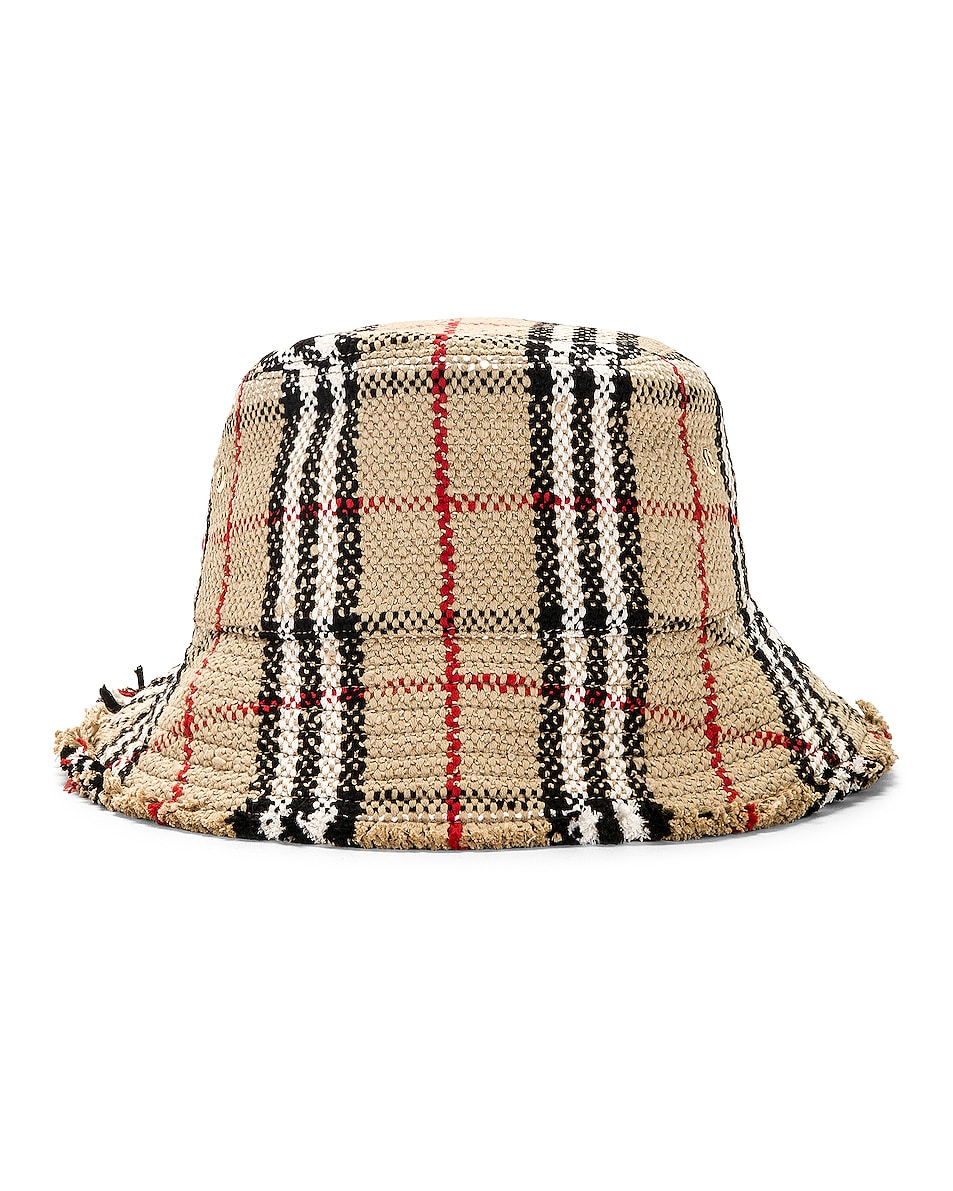Image 1 of Burberry Tweed Bucket Hat in Archive Beige Check
