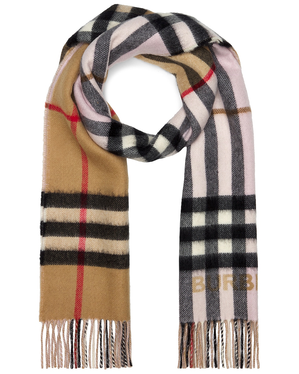 Image 1 of Burberry Giant Check Scarf in Archive Beige & Candy Pink