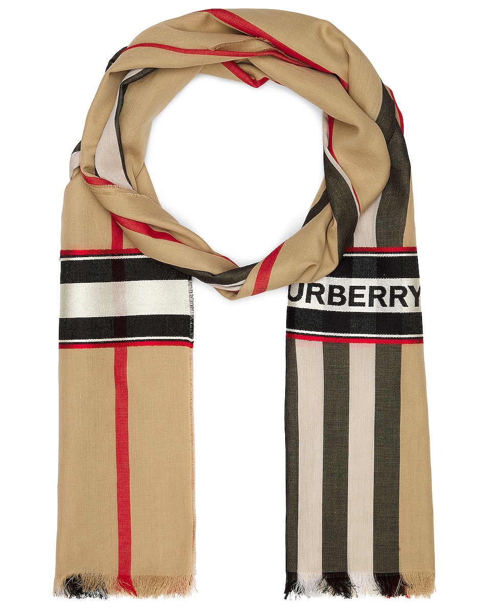 Image 1 of Burberry Stripe Scarf in Archive Beige