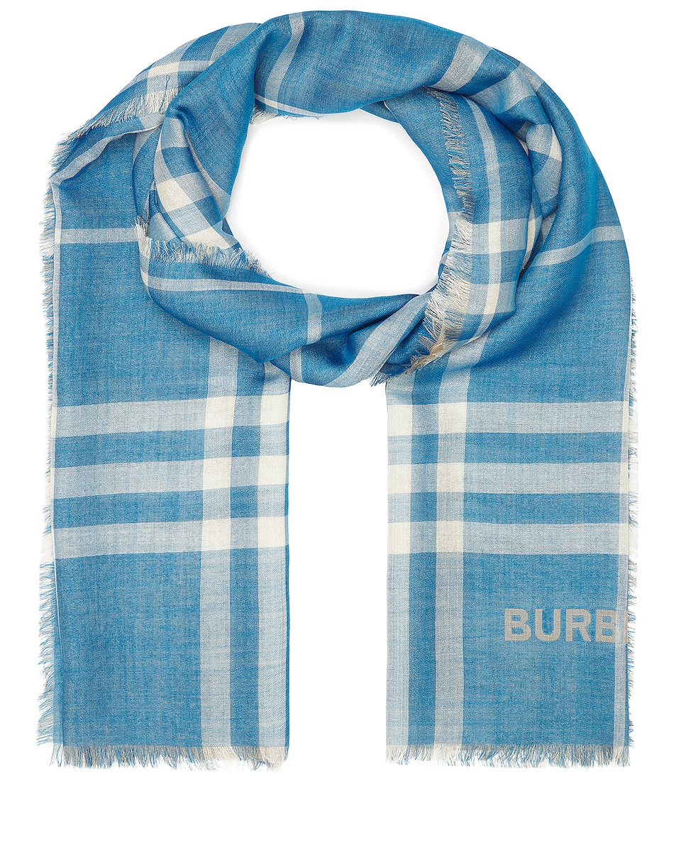 Image 1 of Burberry Check Scarf in Dark Blue & Vivid Blue
