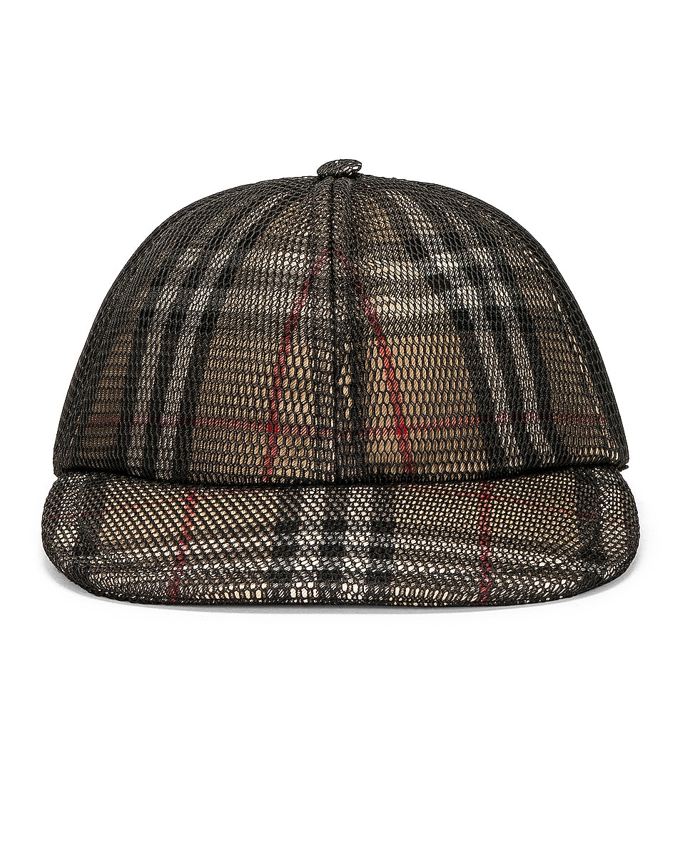 Image 1 of Burberry Mesh Baseball Hat in Beige Check & Black