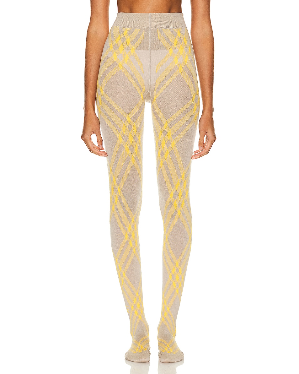 Image 1 of Burberry Printed Tights in Limestone & Mimosa