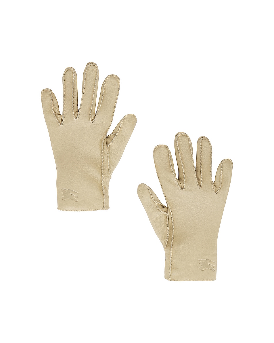 Image 1 of Burberry Plain Cold Weather Leather Gloves in Hunter