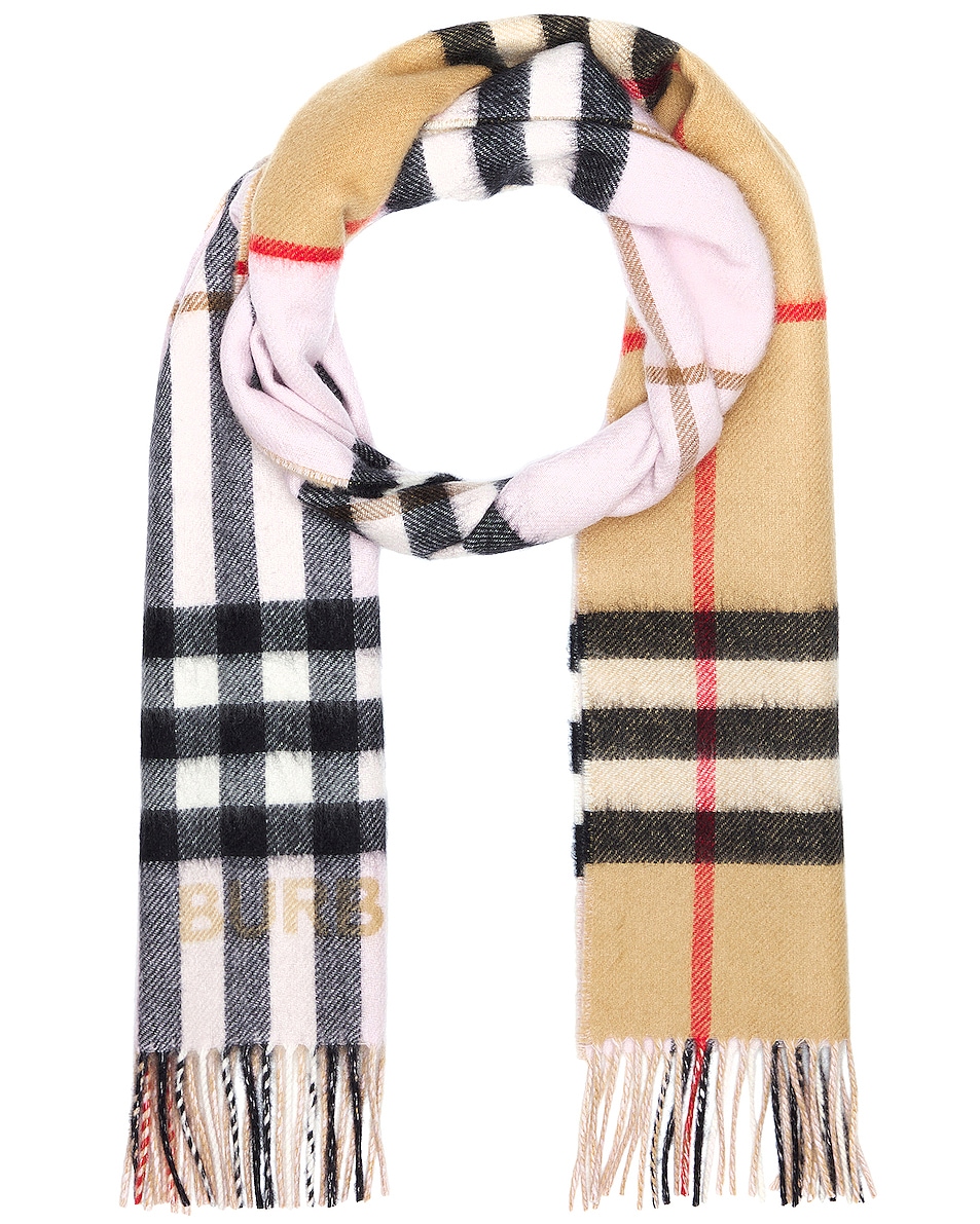 Image 1 of Burberry Giant Check Scarf in Arc Beige & Candy Pink