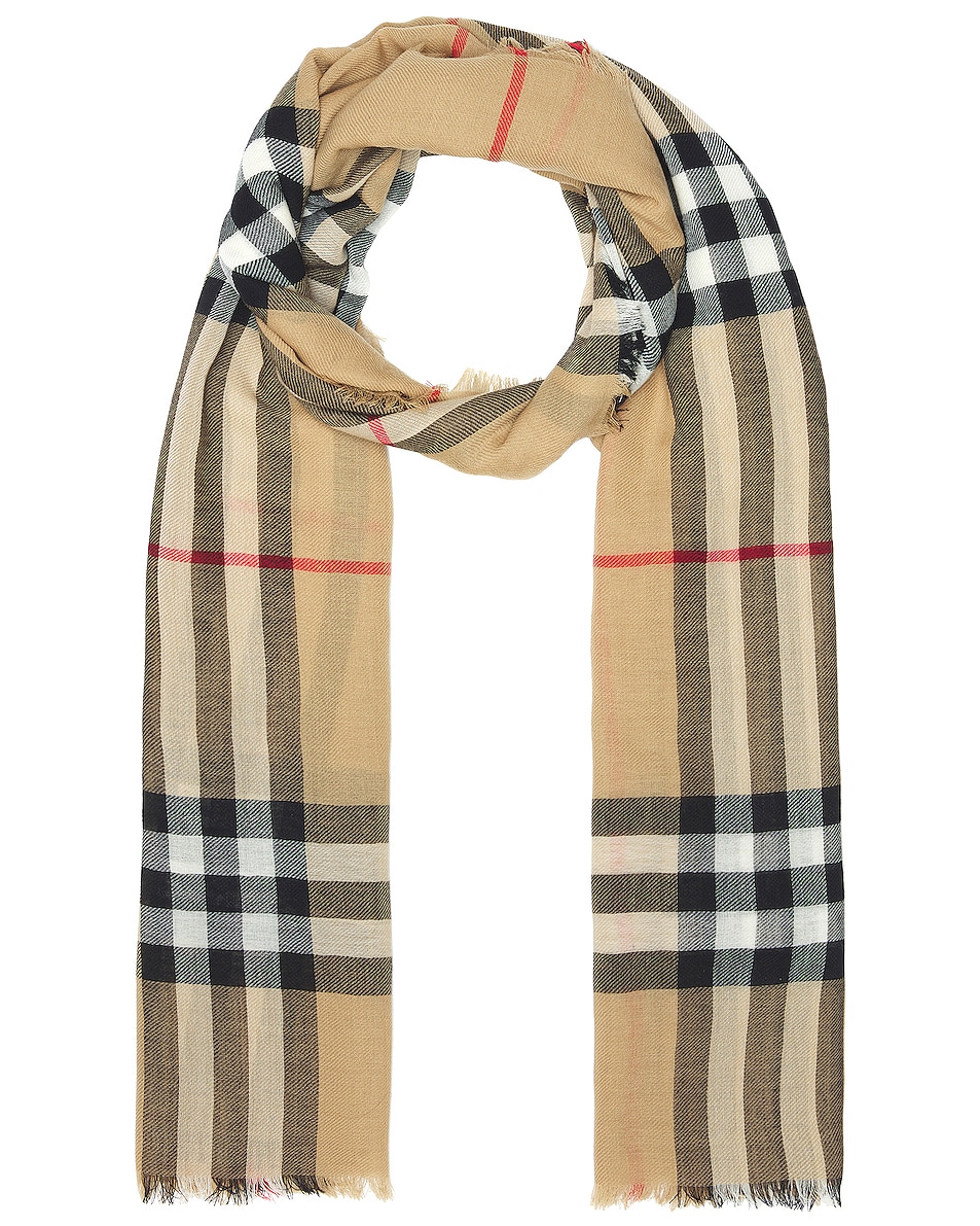Image 1 of Burberry Lightweight Wool Scarf in Archive Beige
