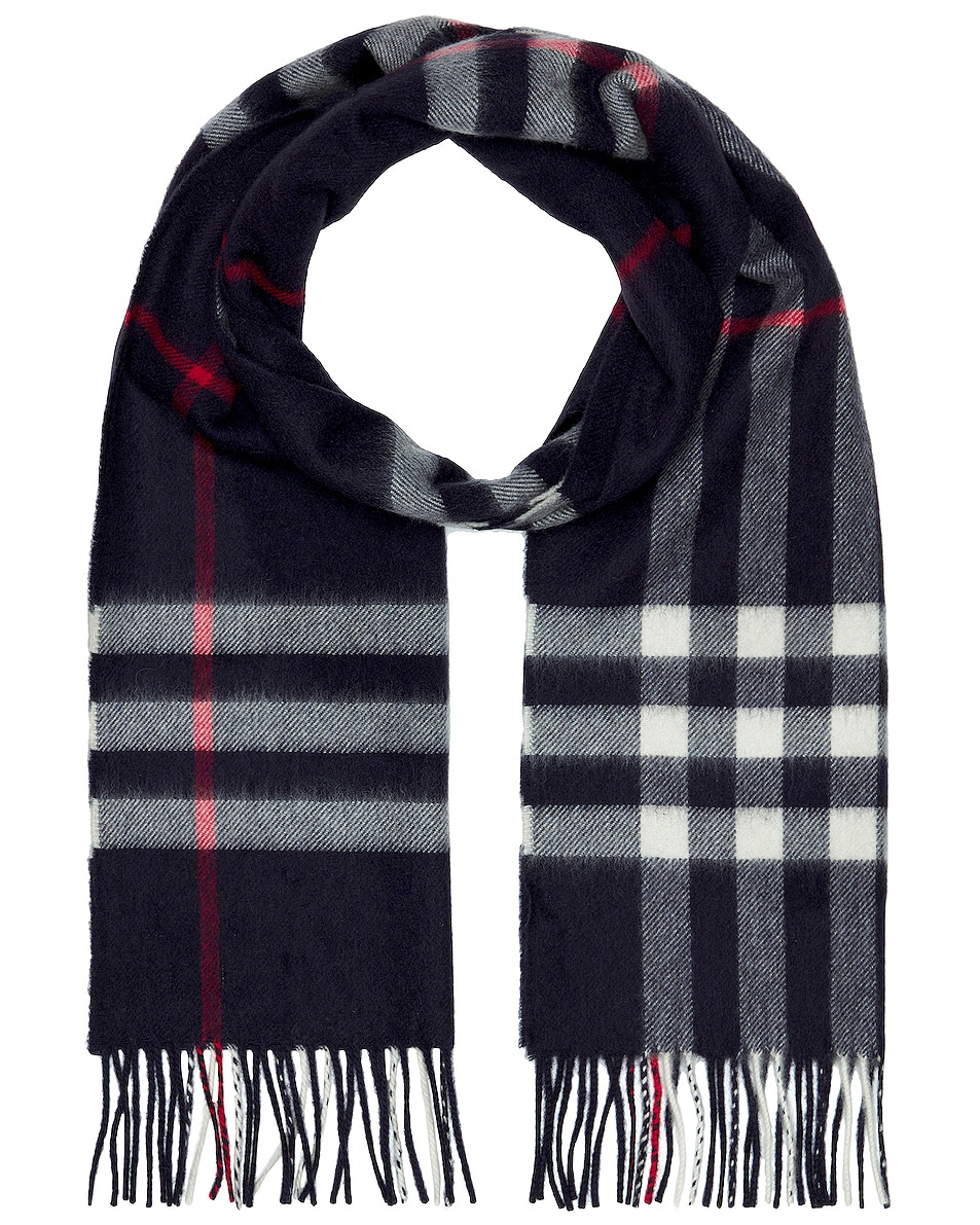 Image 1 of Burberry Giant Check Cashmere Scarf in Navy