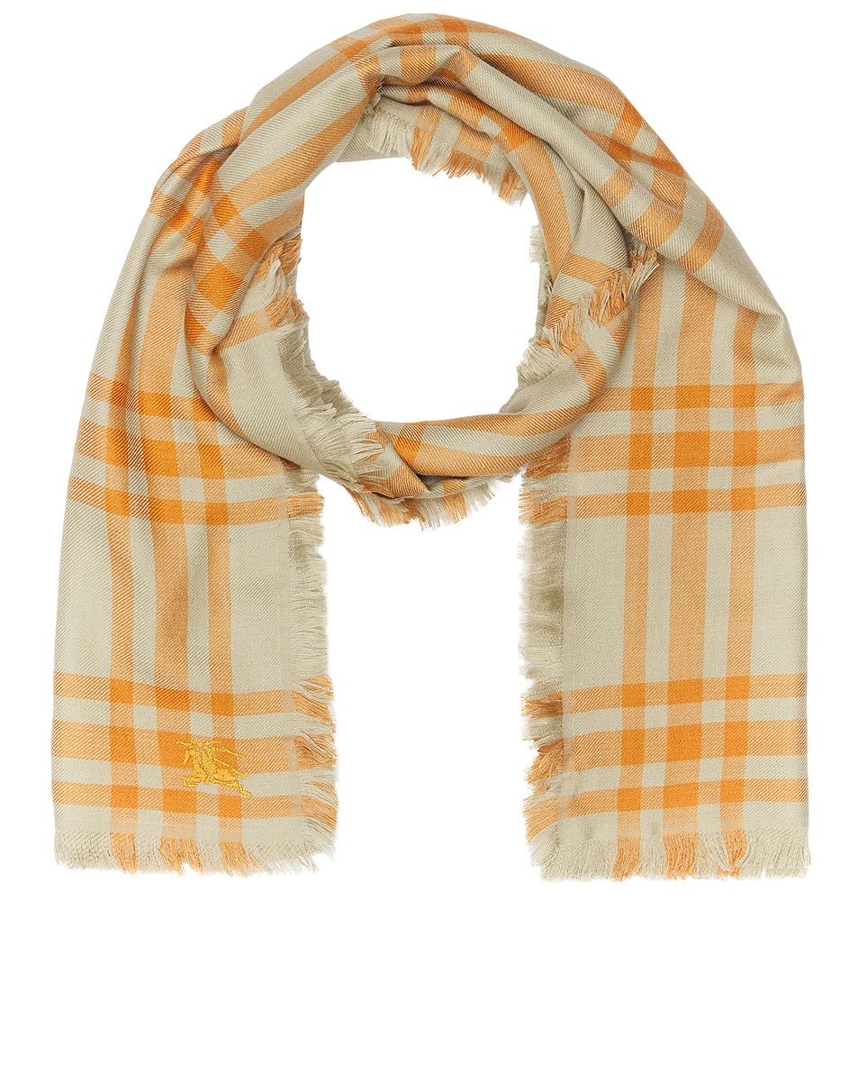 Image 1 of Burberry Double Face Scarf in Hunter & Pumpkin