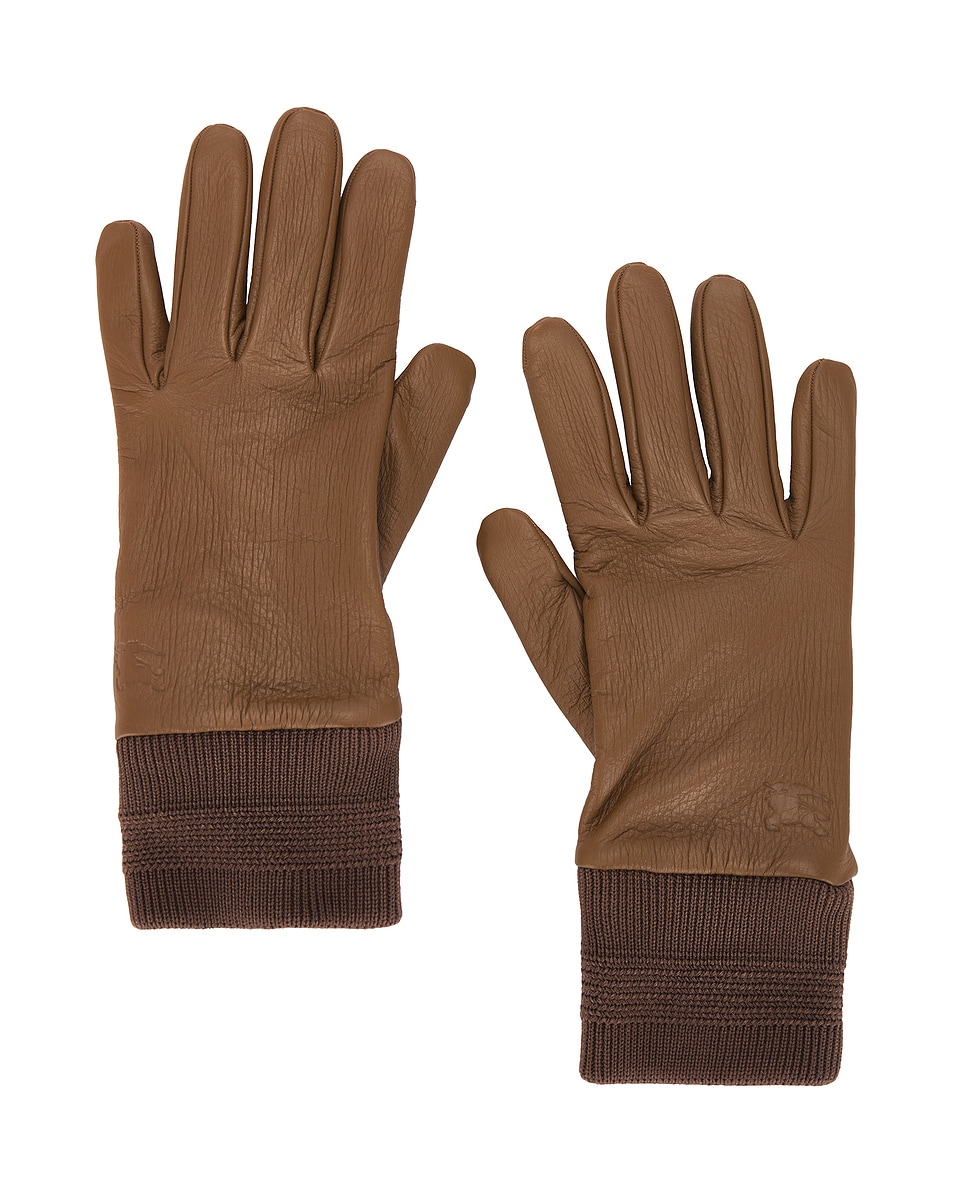 Image 1 of Burberry Leather Gloves in Hazel