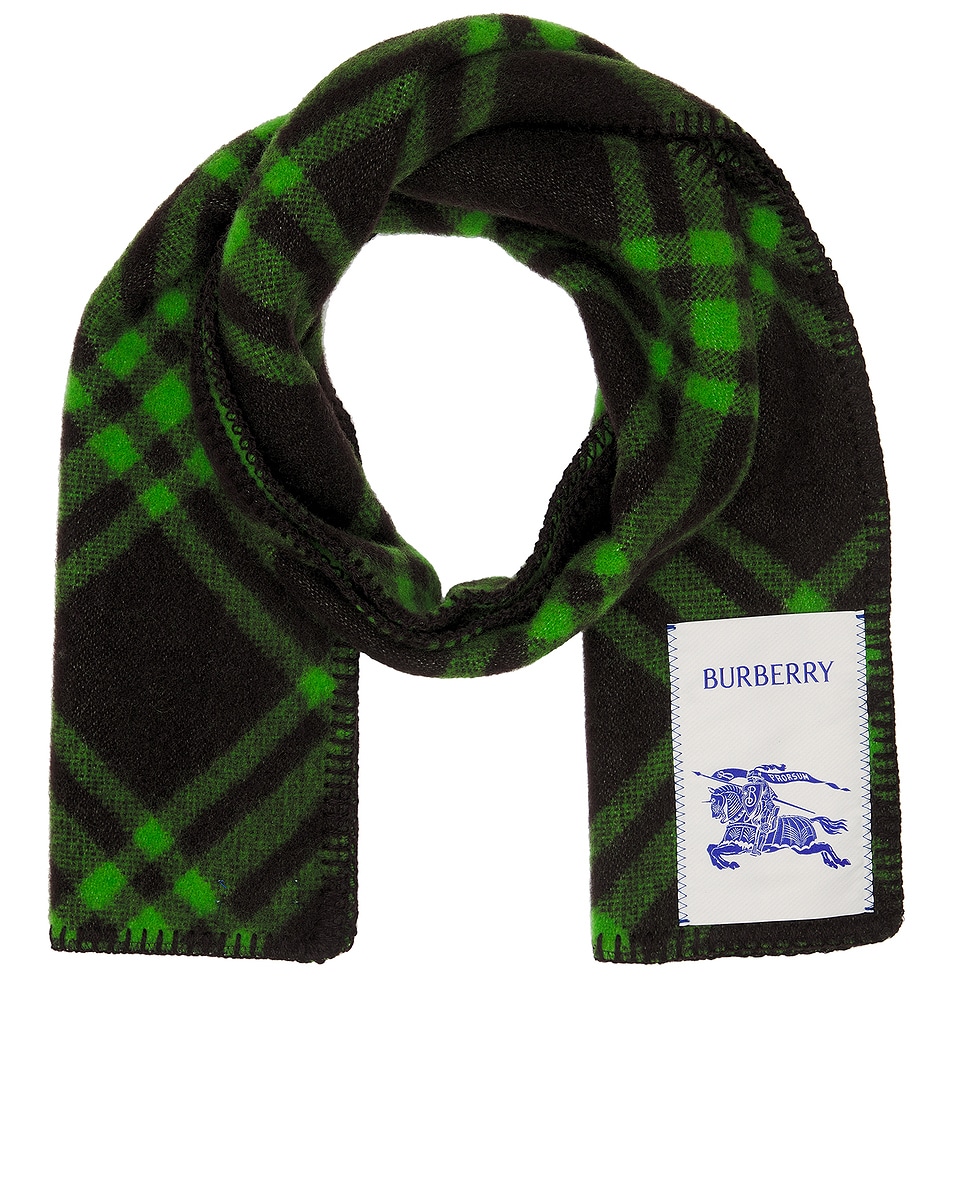 Image 1 of Burberry Tri Bar Check Wool Scarf in Shale