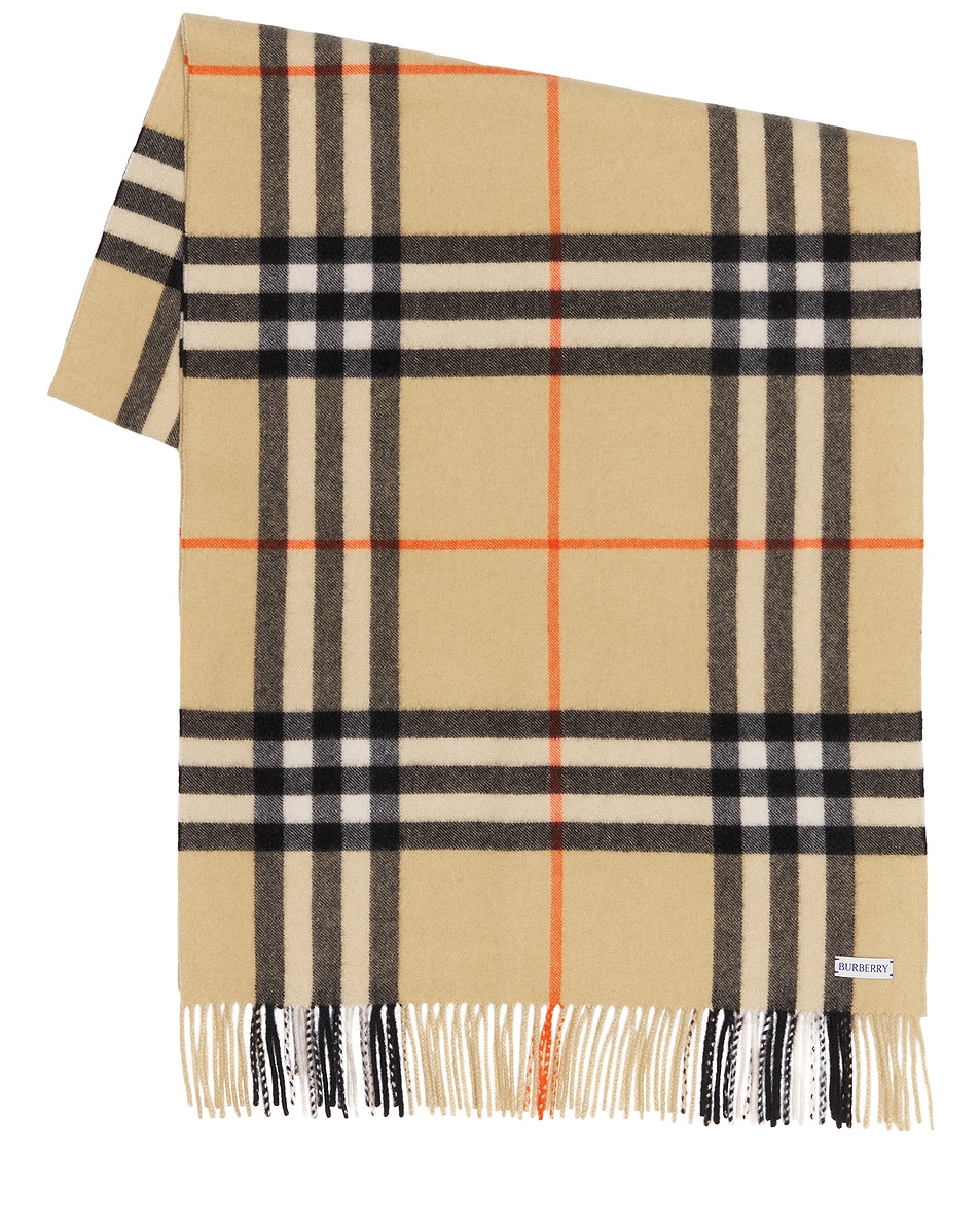 Image 1 of Burberry Giant Check Cashmere Scarf in Sand