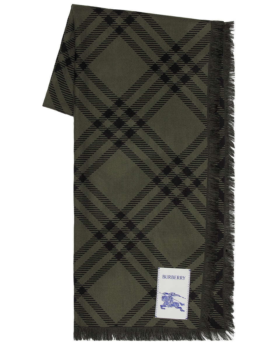 Image 1 of Burberry Bias Tri Bar Scarf in Shrub Green & Black