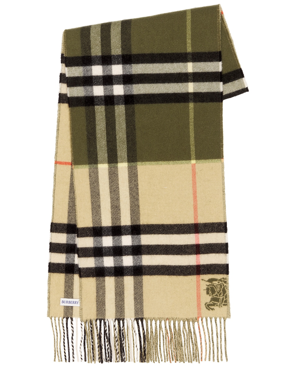 Image 1 of Burberry Double Giant Check Scarf in Pea Green & Sand