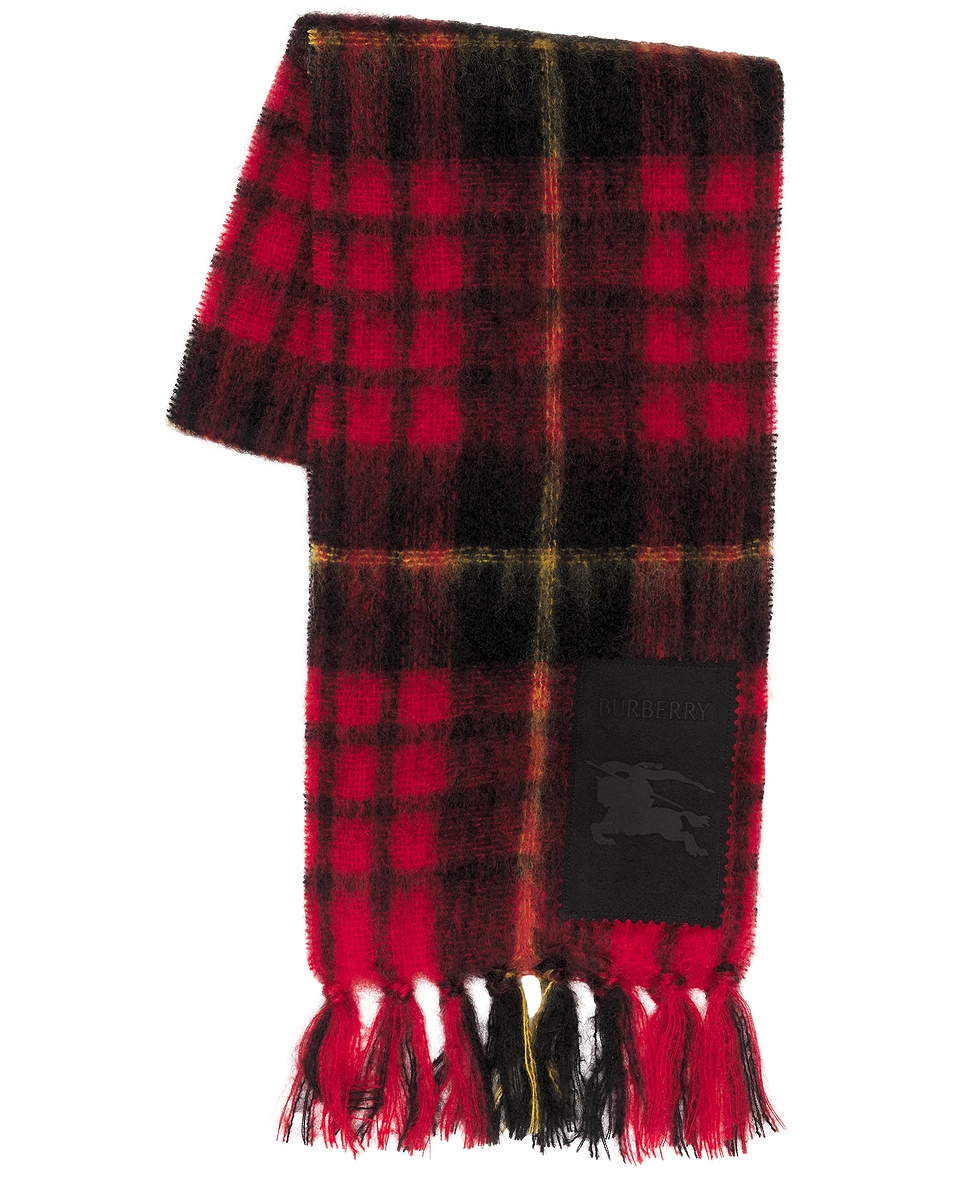 Image 1 of Burberry Tartan Check Mohair Scarf in Post Red