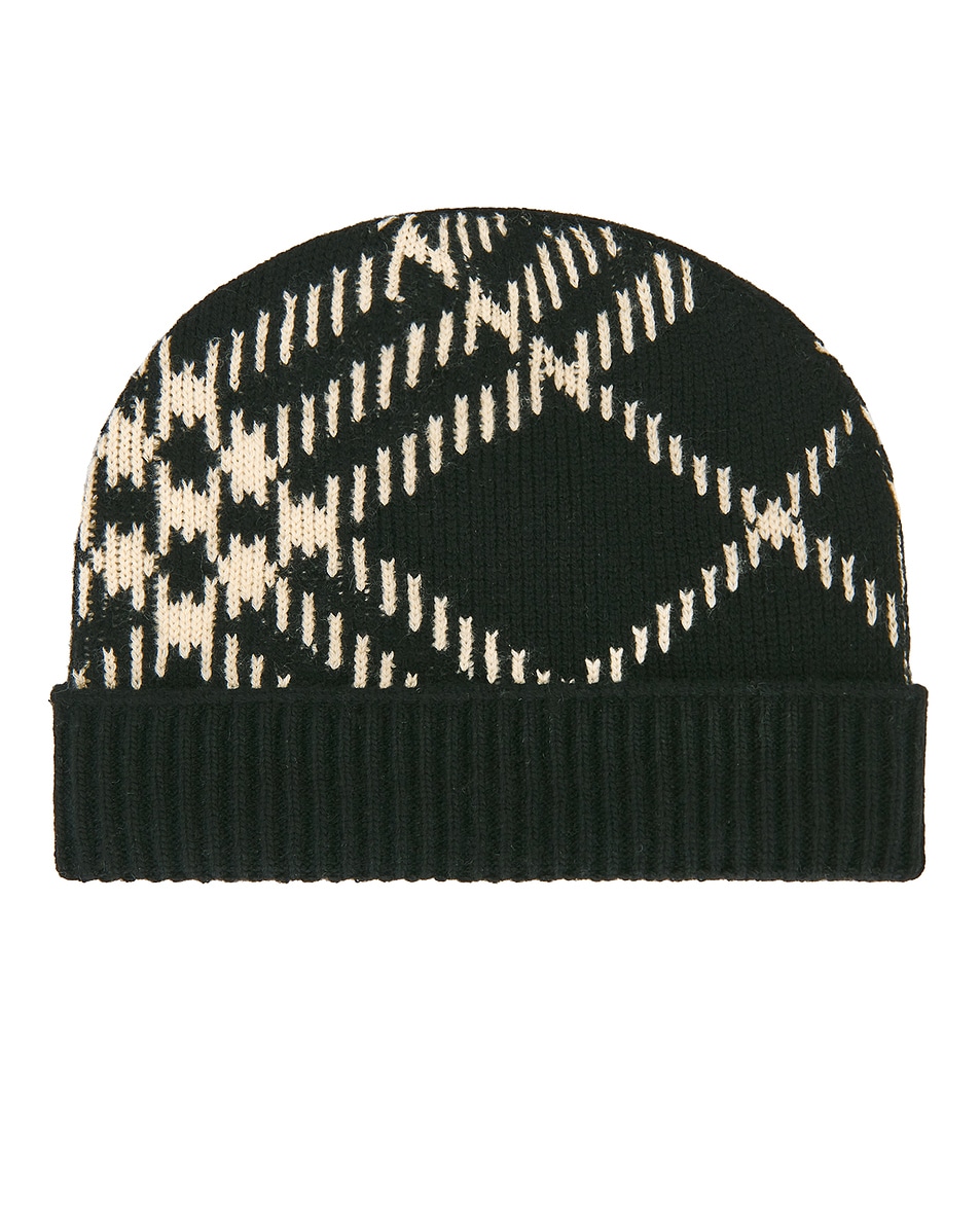Image 1 of Burberry Core Check Beanie in Black & Calico IP Check