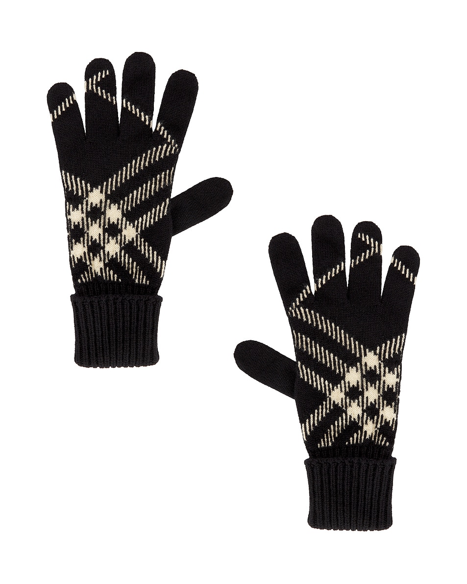 Image 1 of Burberry Core Check Gloves in Black & Calico