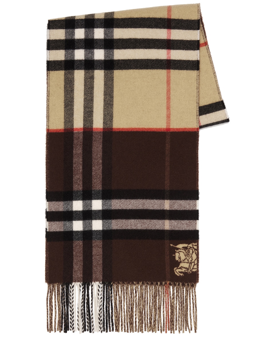 Image 1 of Burberry Double Giant Check Scarf in Sand & Treacle Brown